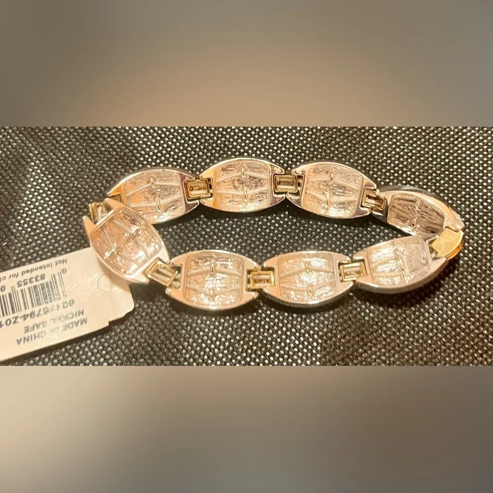NWT Napier Two Tone Gold Silver Stretch Panel Link Bracelet Vintage Retro 80s